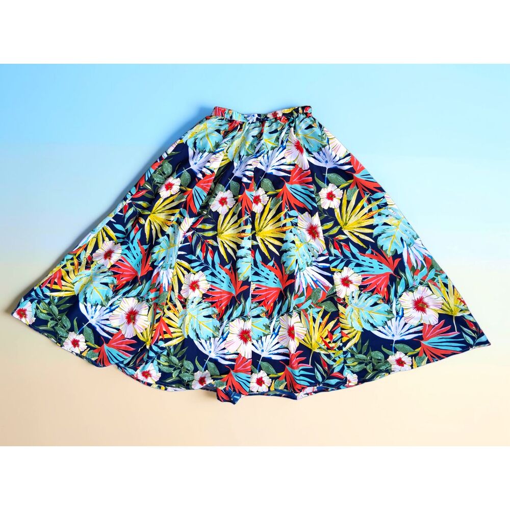 Falling Flower Size Small Floral Tropical Hibiscus Bright A-Line Skirt